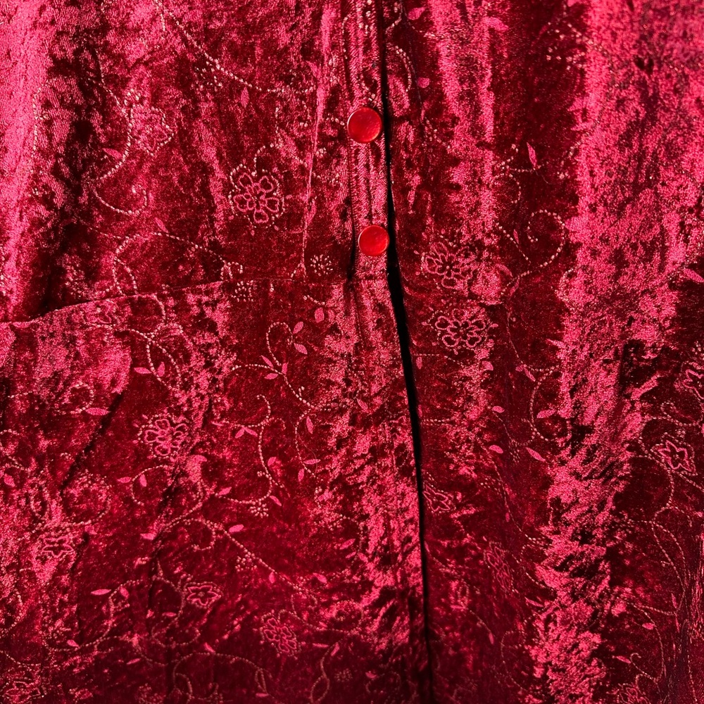 Vintage Crushed Velvet Babydoll Top Fairy Grunge Size 26 28 Red Floral Sparkly - Picture 4 of 13
